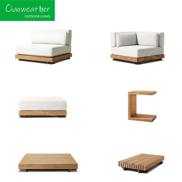 Sofa Set Teak Wood Garden Sectional Modern Design Furniture Outdoor Coffee Table and Garden Sofa