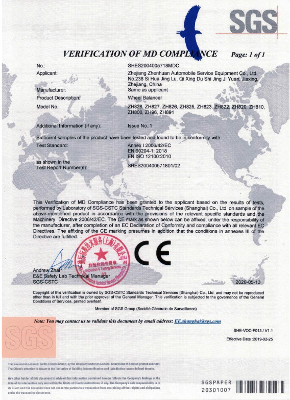 Zhejiang Zhenhuan Automobile Service Equipment Co. Ltd Сертификации
