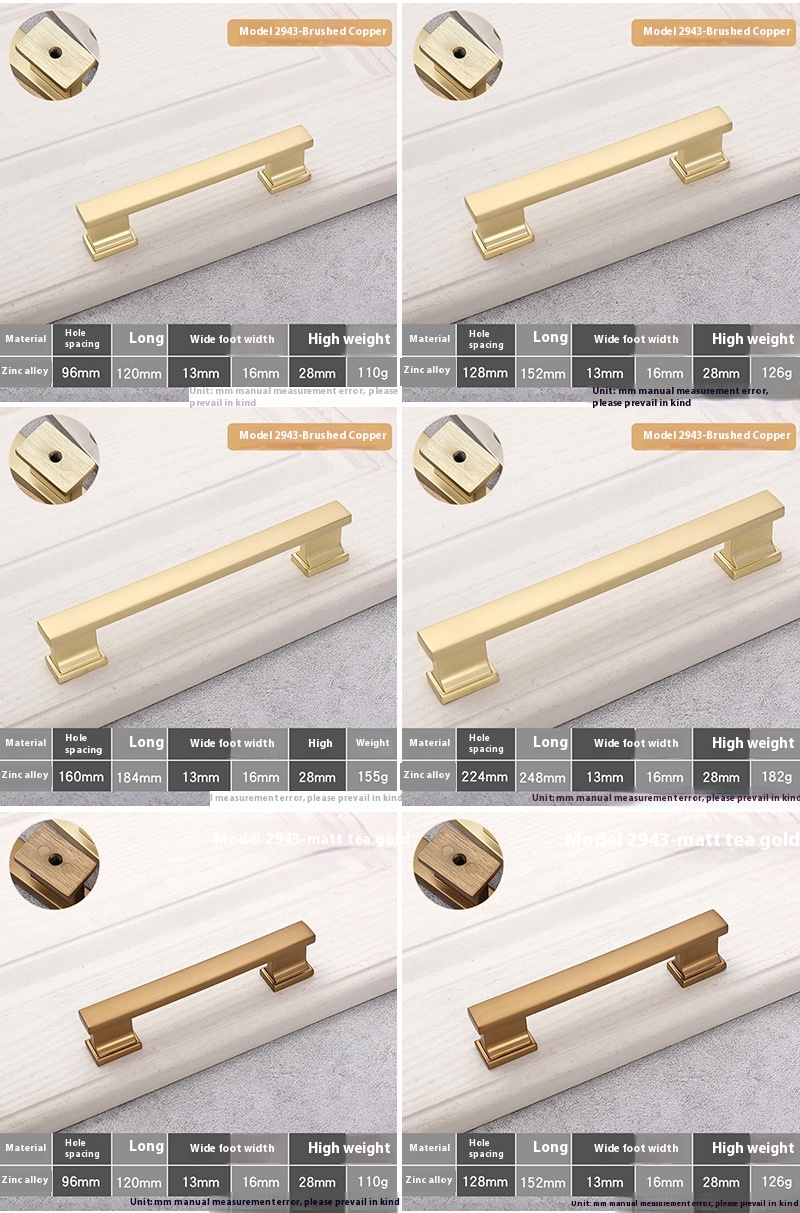Nordic Gold Modern Simple Long Single Hole Solid Zinc Cabinet Door Knob Brass Material Living Room Wardrobe Drawer Handle