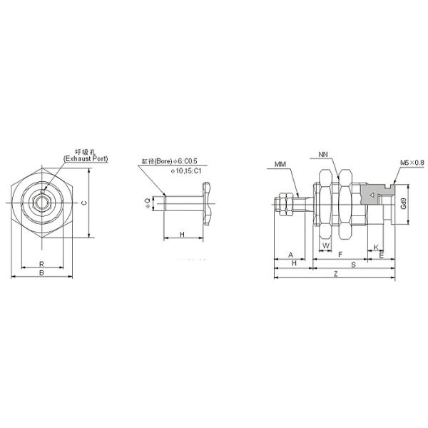 Pneumatic Needle Cylinder CJP type with bore 6mm, 10mm, 15mm