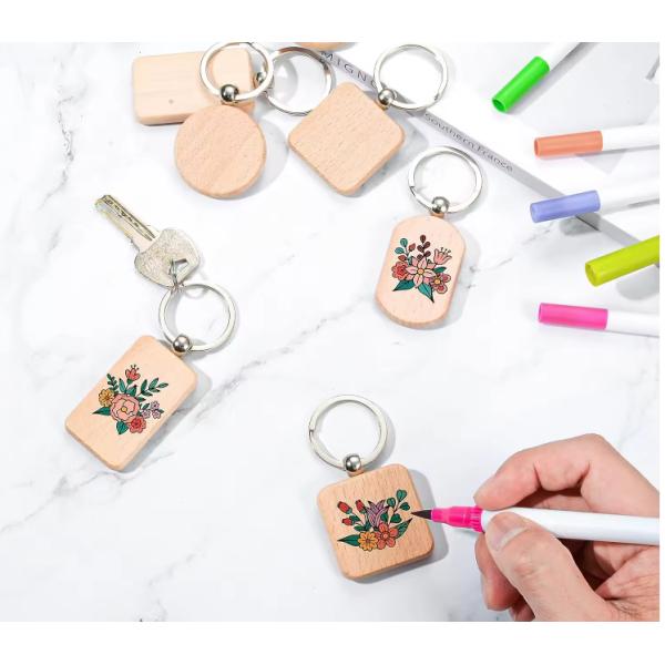 Natural Wooden Name Keychain Badge Blank With Split Ring Personalized