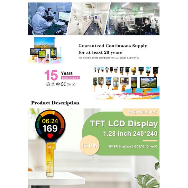 Polcd 1.28 Inch IPS Circular LCD Display 240xRGBx240 Resolution Customized TFT LCD Module for Smart Watches