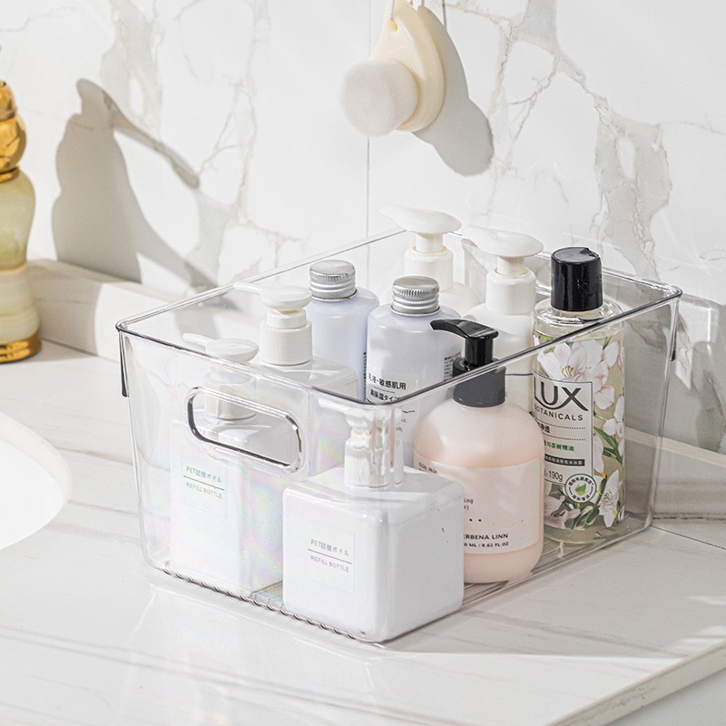 Desktop Acrylic Transparent Cosmetic Mask Storage Box Bathroom Bathroom Oversized Handle Storage Basket