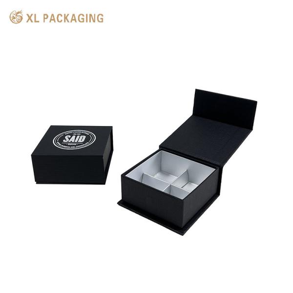 4-Cavity Black Magnetic Chocolate Gift Box with 350g Silver Paper Insert