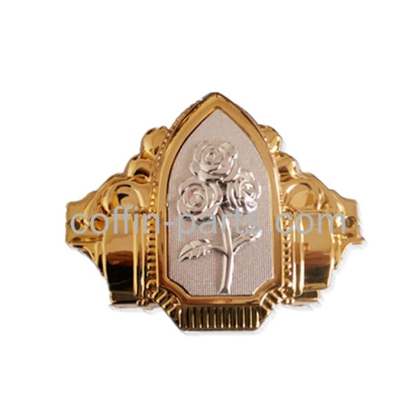 Golden Plastic Coffin Silver Flower Decoration Casket Corner with Iron Bars