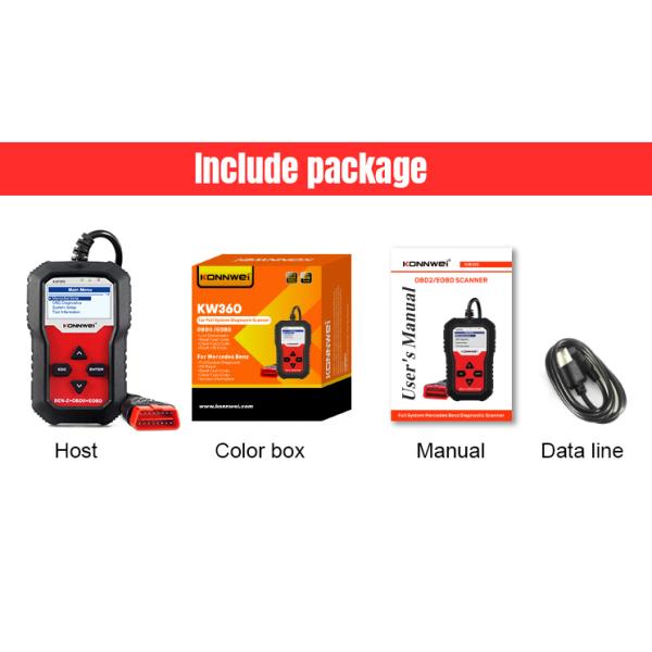 Full System ABS OBD2 Car Diagnostic Scanner Konnwei KW360 For Mercedes Benz