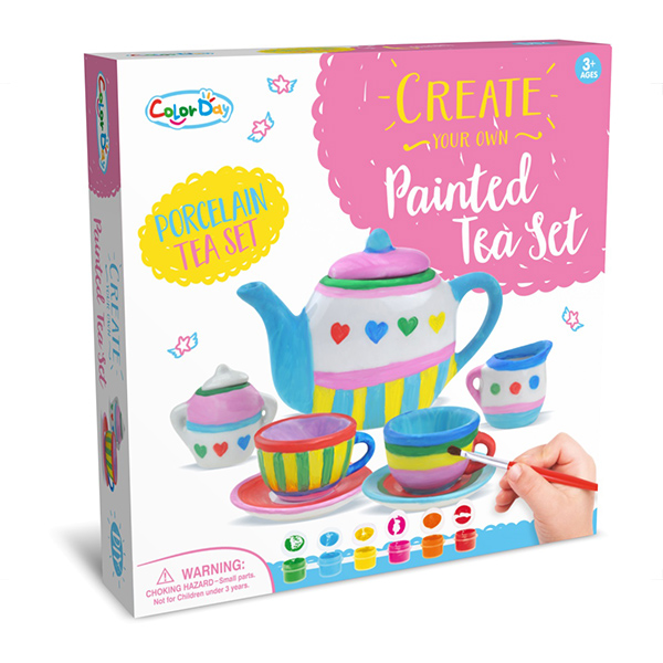 9 Pcs Ceramic Tea Set Arts And Crafts Toys For Kids Age 3 6 Colors Paint
