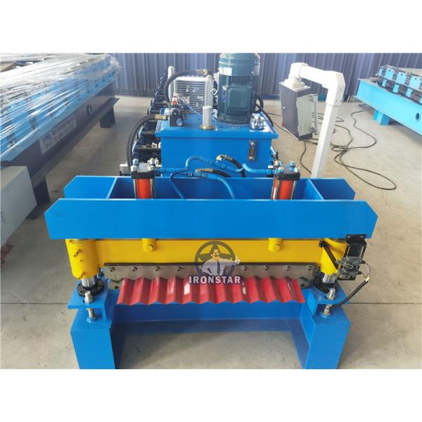 “Power Saving Automatic 836mm PPGI Corrugated Roof Roll Forming Machine Metal Wave Roof Sheet Making Machine PLC Control Power Saving 836mm Corrugated Roof Roll Forming Machine For PPGI Color Steel ”