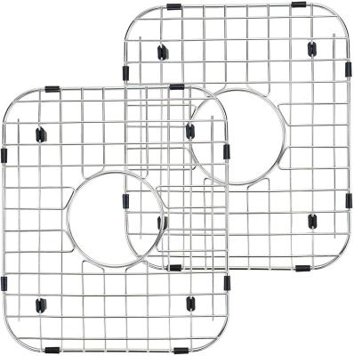 Satin Kitchen Sink Accessories With Draining Hole Bottom Grid Protector Drying Rack 2pcs Set