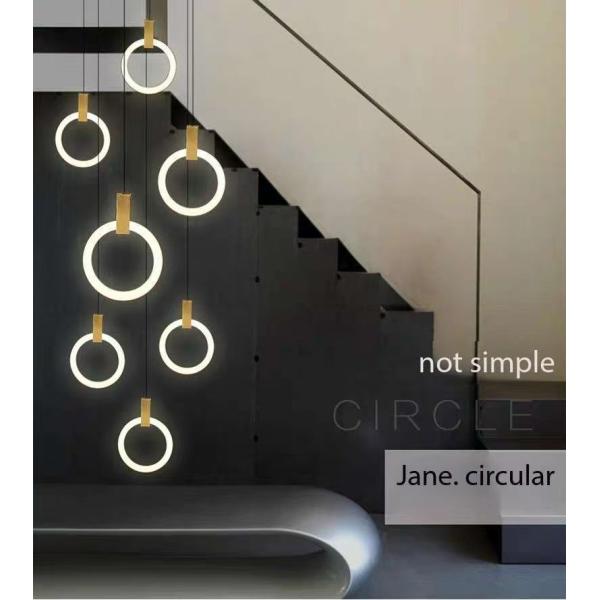 Apartamento Duplex de escalera de loft con lámparas de luz con elegir simple moderno para la villa anillo lámparas de luz largas 10KG de oro / diseño personalizado