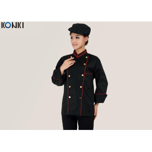 Professional Double Breasted Chef Jacket Black Long Sleeve For Men