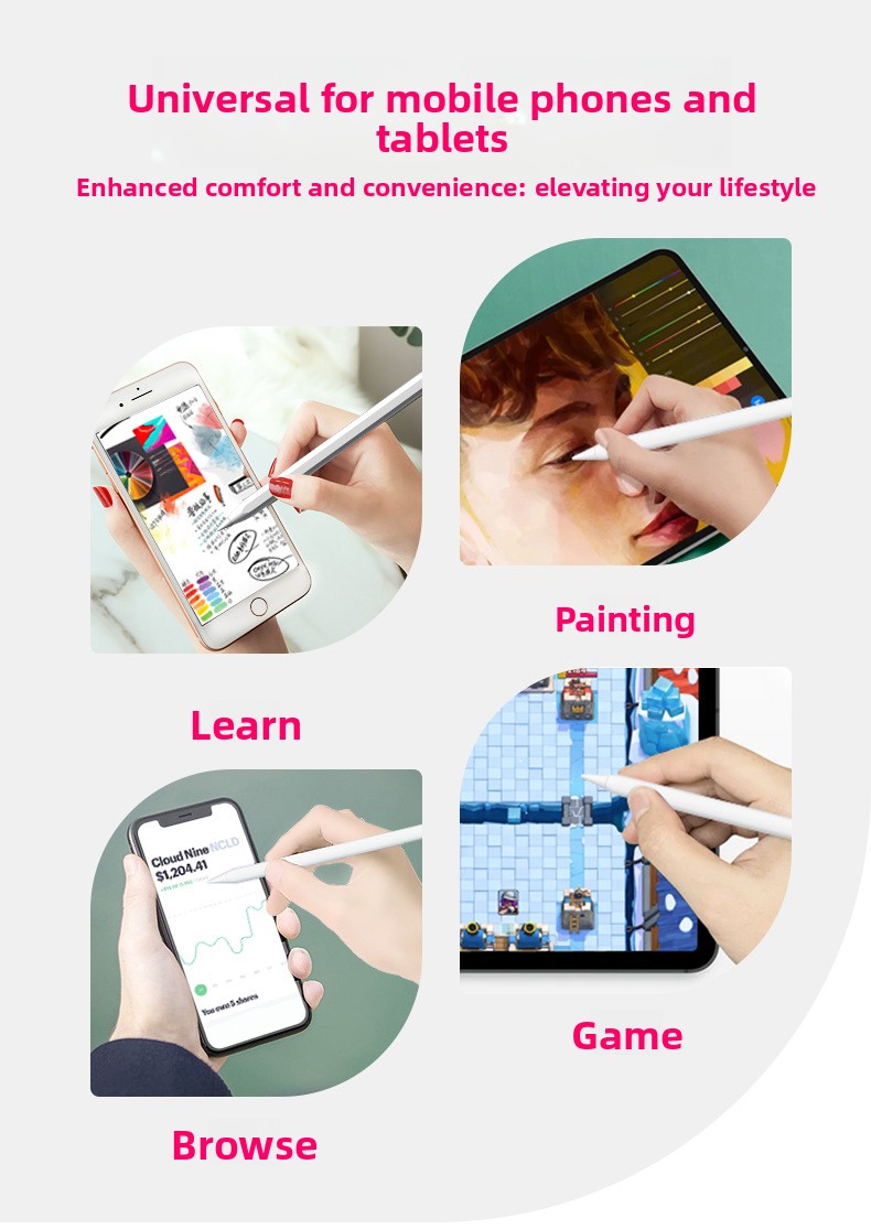 Active Metal Stylus Handwriting Compatible Capacitive Pen for iPad for & Android Devices Type-C Charging Adsorbable Design