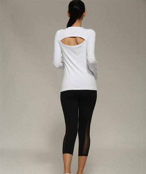 solid color round neck  long sleeve nylon sports fitness T-shirt for ladies