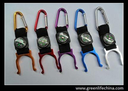 New promotional accessory keychain carabiner with short lanyard and compass for sports