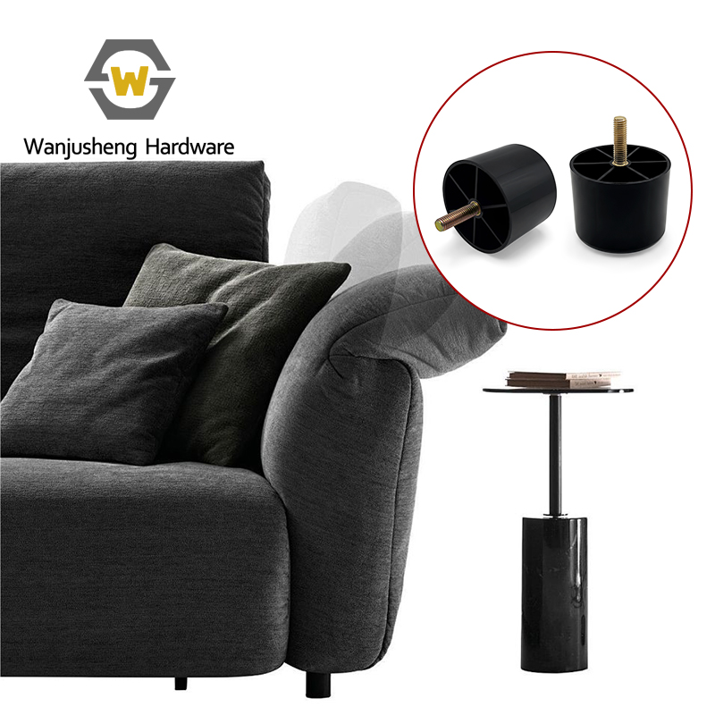 Thickened Black Cylindrical Plastic Furniture Legs with M8 Screw Cabinet Foot Pads & Hardware Support Feet for Sofas