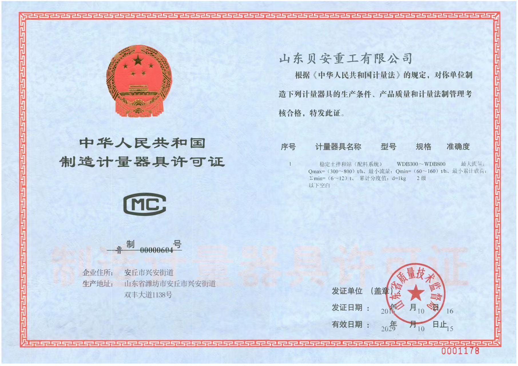 Shandong Beian Heavy Industry Co.,Ltd Сертификации