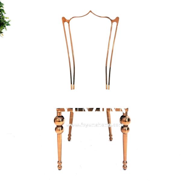 Romance Banquet Wedding Throne Dining Chair Rose Gold Durable Stainless Steel Synthetic Leather for Hotel Living Room Event