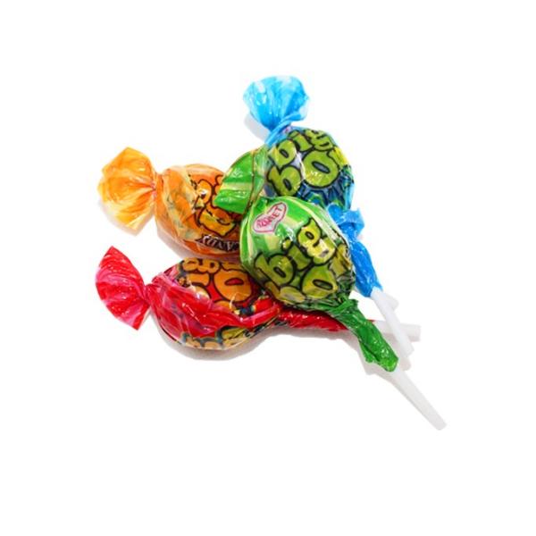 Bubble Gum Center Filled Fruit Lollipops Assorted Flavors Big Ball Shape