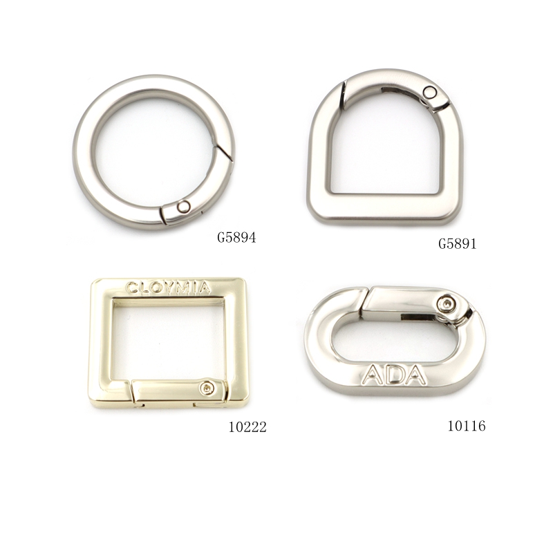 Custom Spring Ring Buckle Zinc Alloy Metal Open O Ring, OEM ODM Embossed Logo Spring O‑Ring, Custom Engraved Metal Snap Ring for Handbag Hardware Accessories