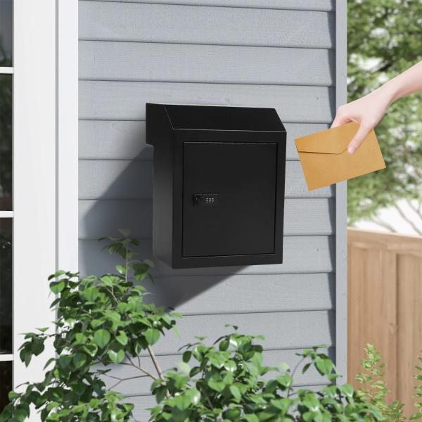 Secure Outdoor Black Townhouse Wall Mount Mailbox with Powder Coating and Lock Option