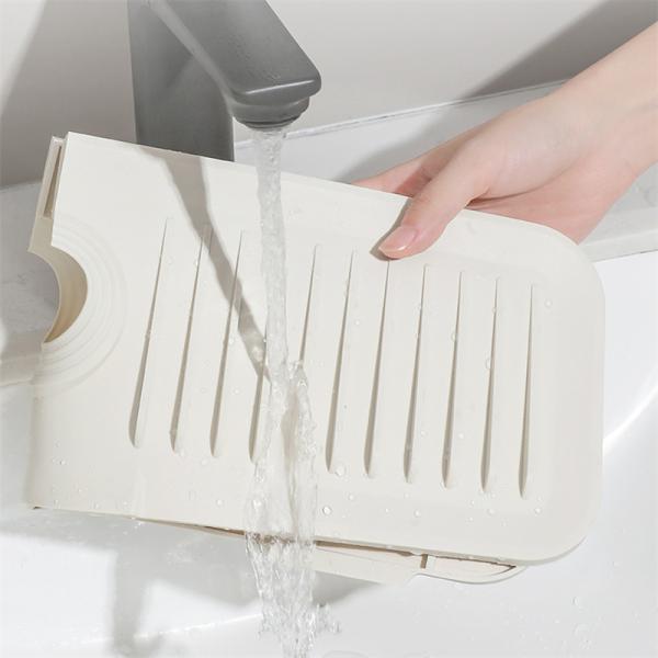 Waterproof Silicone Bottom Mat for Bathroom and Kitchen Countertop Faucet Light Gray