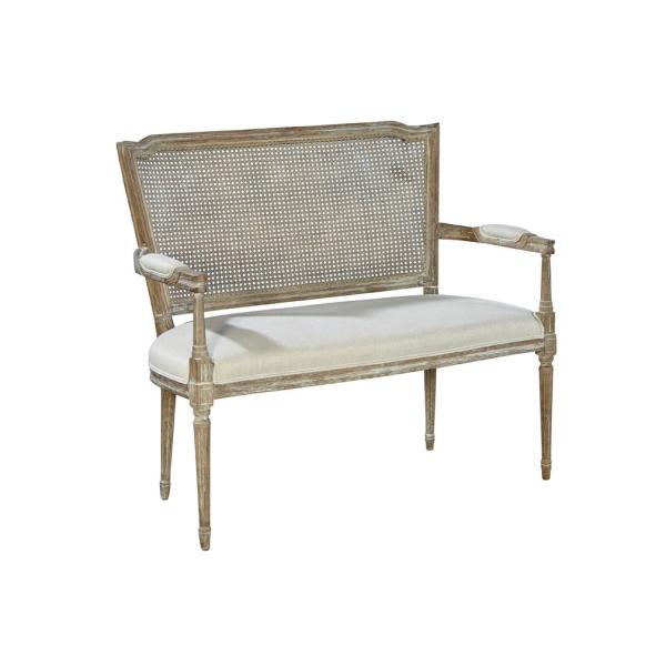 Event linen upholstery rattan back wedding sofa handcrafted wood frame with carved sofa furniture