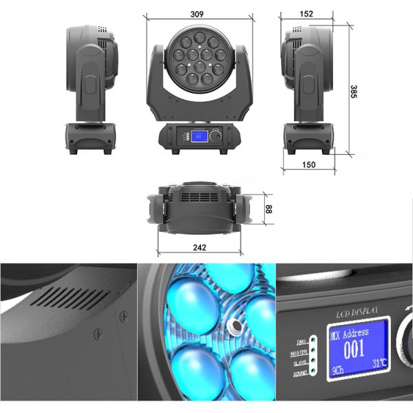 Hot Sale LED Moving Head Wash Light 12x10W RGBW 4in1 DMX512 Professional Stage Dyeing Lamp for Wedding Party KTV