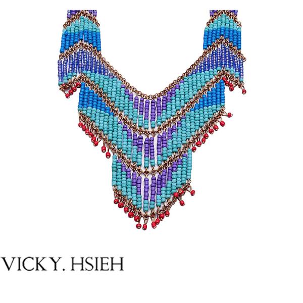 VICKY.HSIEH Gold Plated Bohemian Colorful Resin Bead Tassel Ethnic Necklace