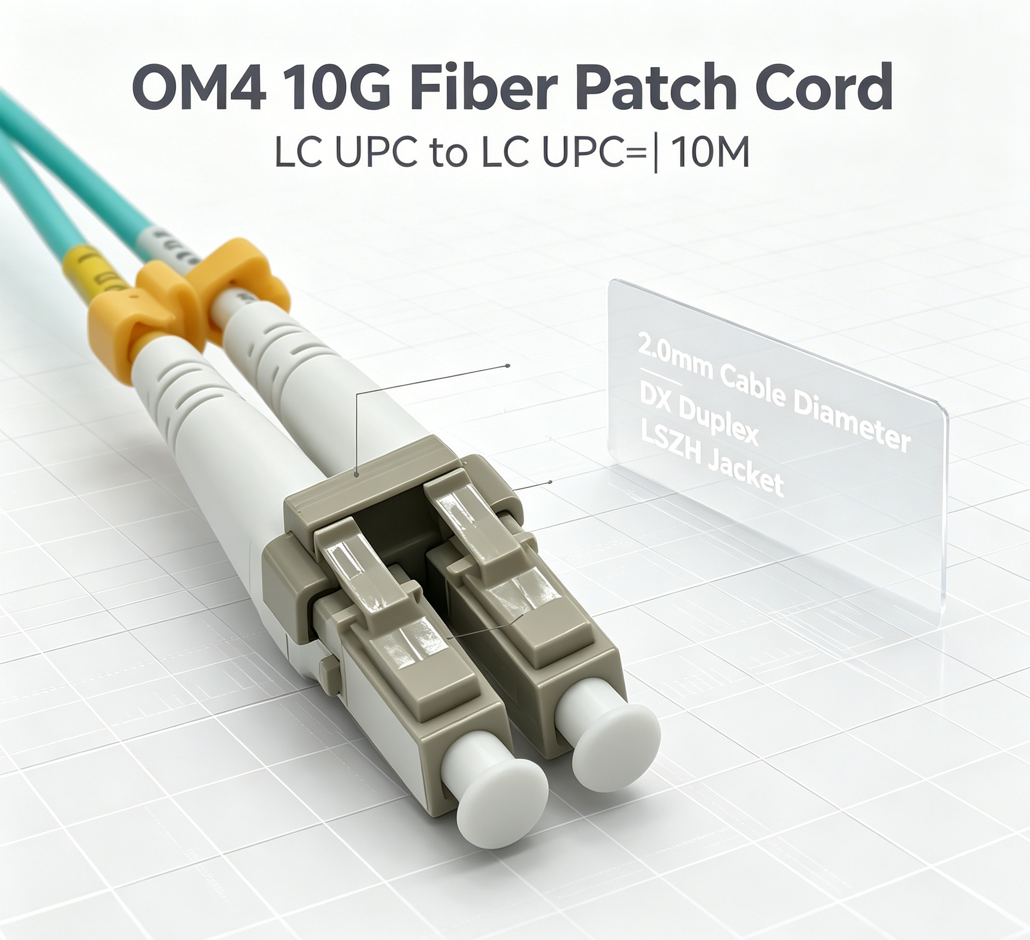 10 Meter Slim Duplex OM4 Multimode Fiber Patch Cord With Dual LCUPC UPC Polished Connectors