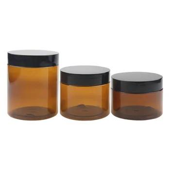 Recipiente PET preto âmbar vazio 100g 120g 200g 250g 300g 500g frasco de plástico para esfregar corpo com tampa interna 4oz 8oz