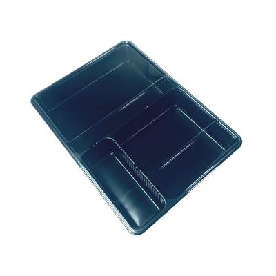 Black PP Tray with Clear PET Lid 3-Compartment Food-Grade Frozen Meat Packaging for Lamb Rolls