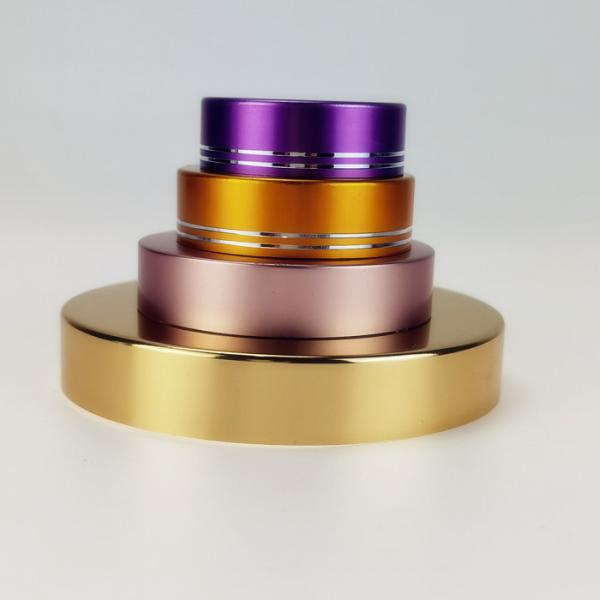 Non Spill Round Plastic Bottles Caps Metalized Glossy Elegant Cosmetic Closure 45mm