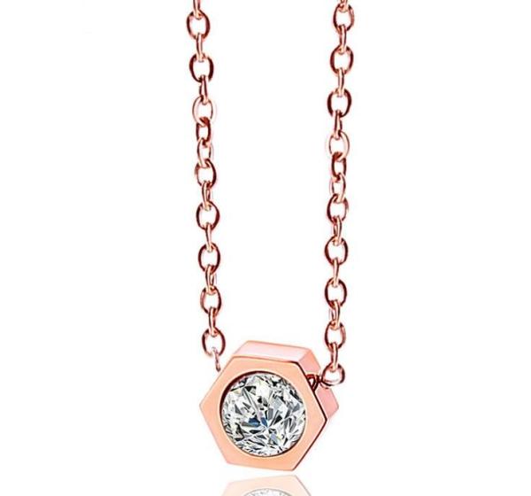 Stainless Steel Jewelry Fashion Pendant Necklace Rose Gold Diamond Necklace