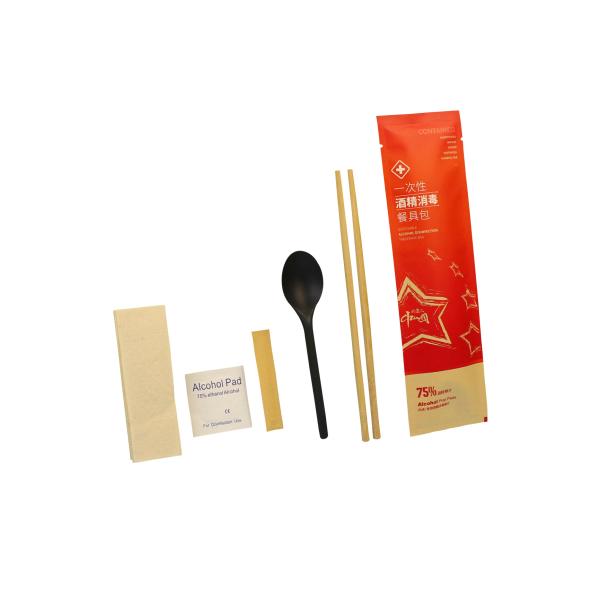 Restaurant Disposable PP Cutlery Bag Set with Biodegradable Napkin and Printed Logo