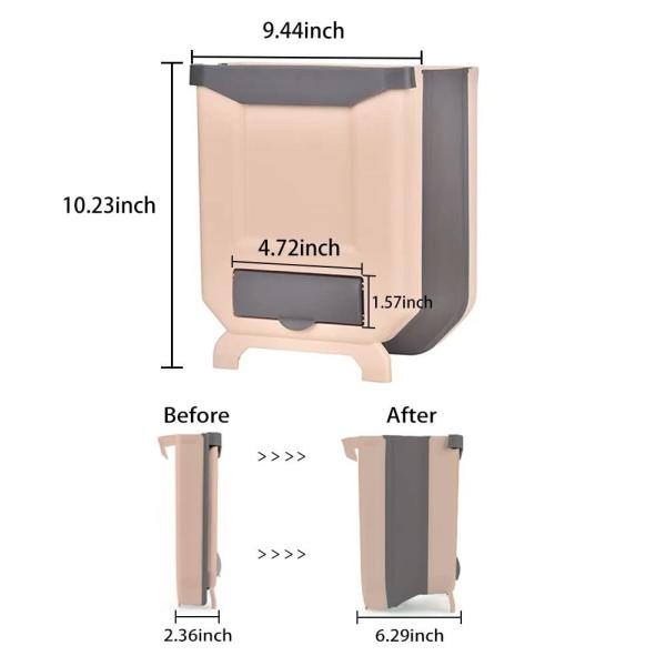 Collapsible Hang Small Plastic Garbage Can 2.4 Gallon Foldable Waste Bin for Kitchen Trash Can