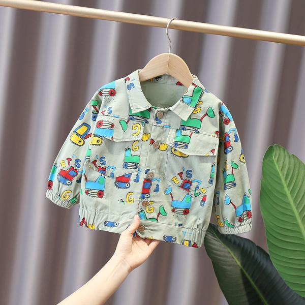 6 Years Unisex Spring Children'S Clothing Long Sleeve Denim Jacket Cartoon Car