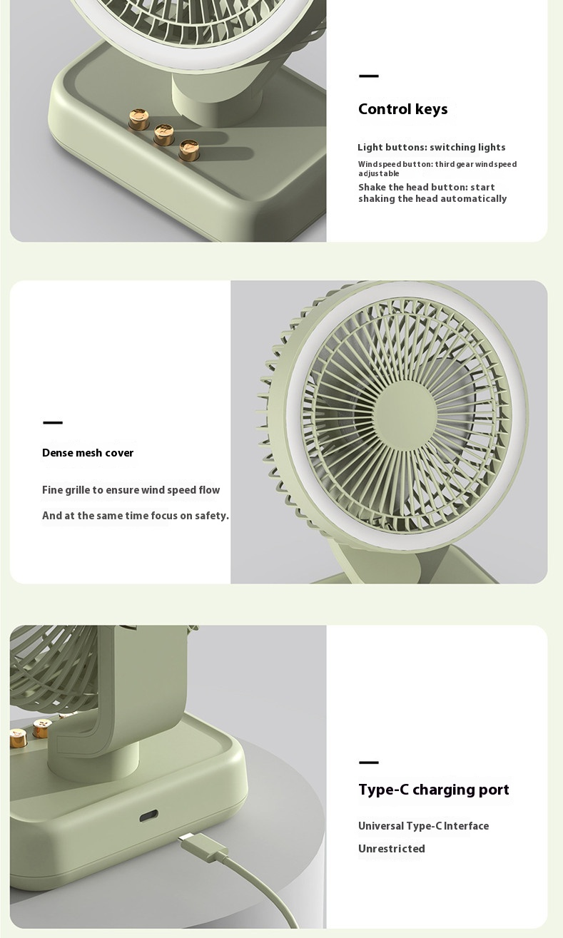 Quiet Cooling 3 Speed Portable Desk Fan With LED Light Home Or Office Use