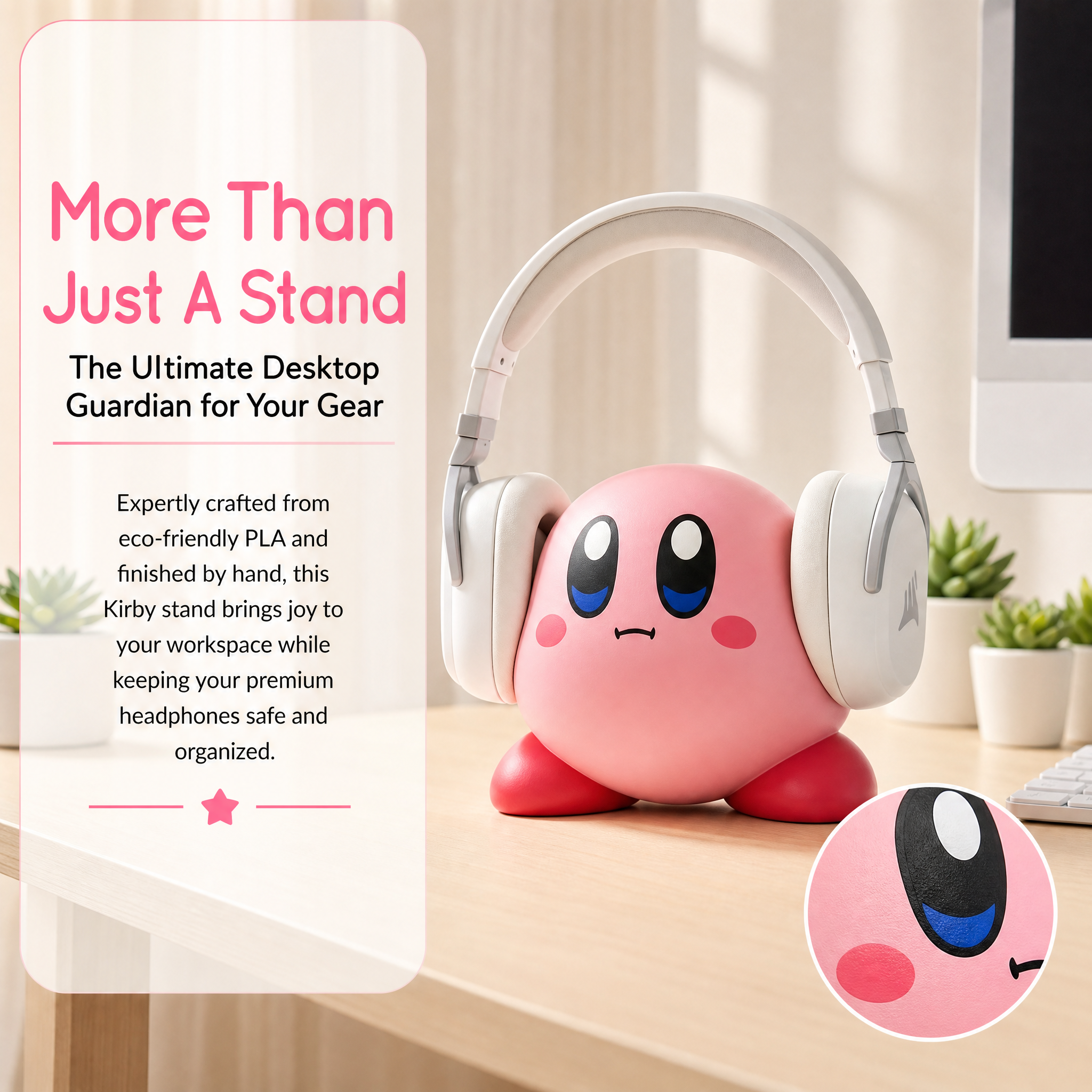 Hand Painted 3D Printed Services Products Cute Kirby Shape Headphone Holder For Desktop