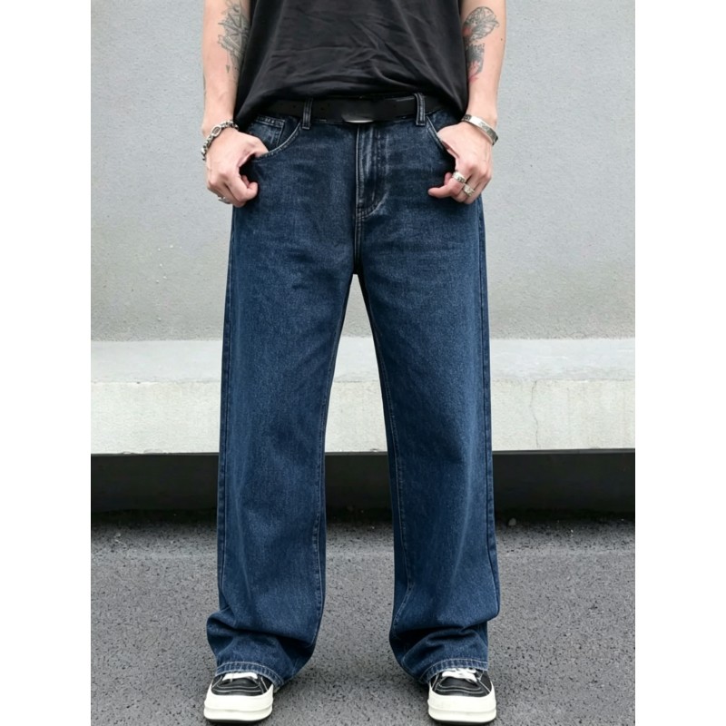 Custom High Quality Men's Baggy Jeans Washed Vintage Nylon Cotton Brand Logo Casual Streetwear Denim Jeans