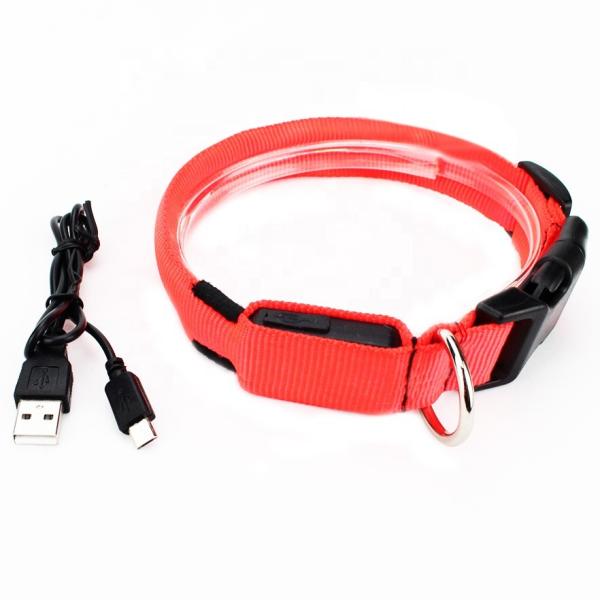 C906 Wholesale Custom Waterproof Adjustable Reflective Nylon Led Usb Rechargeable Dog Collars