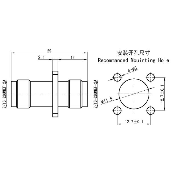 TNC Female to TNC Female RF Coaxial Adapter – Flange Mount Receptacle