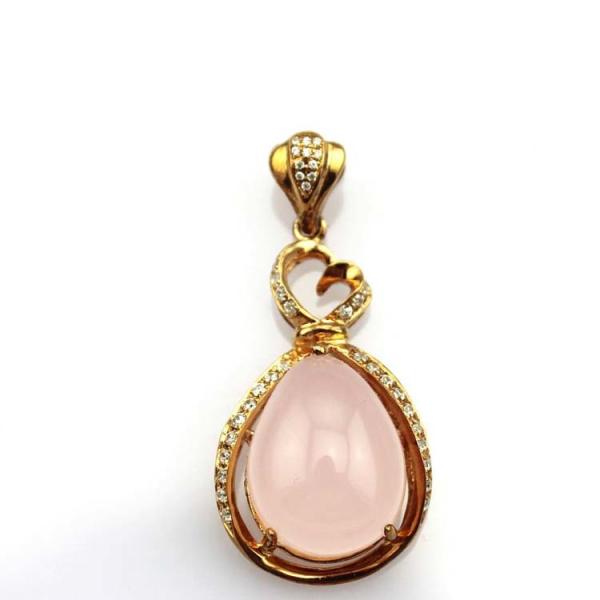Rose Gold Plated 925 Silver 12mmx16mm Rose Quartz Drop Pendant(PSJ0277)