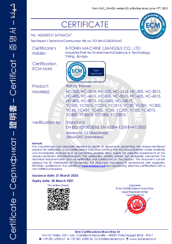 B-Tohin Machine (Jiangsu) Co., Ltd. Certifications