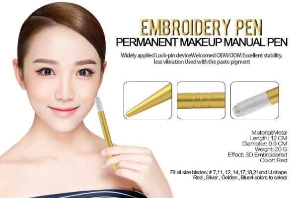 Anti Slip Yellow Eyebrow Manual Tattoo Pen For Makeup Microblading