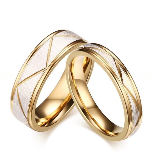 Wedding Stainless Steel Gold Couples Promise Rings 6mm Men And 4mm Women Third Party Appraisal