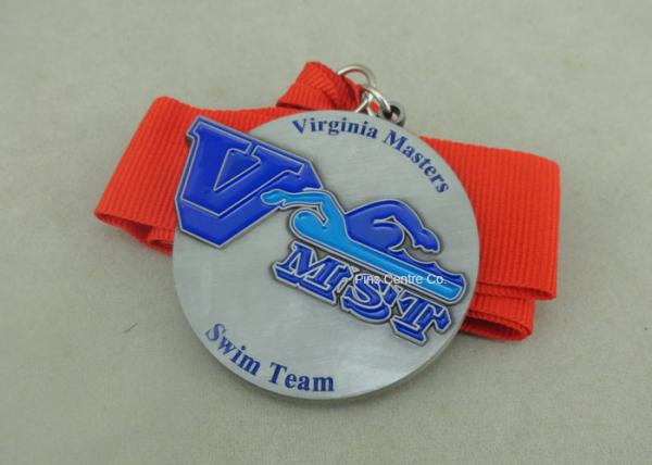 Zinc Alloy Swimming Award Ribbons Medals , Die Stamped Ribbon Personalised Medals