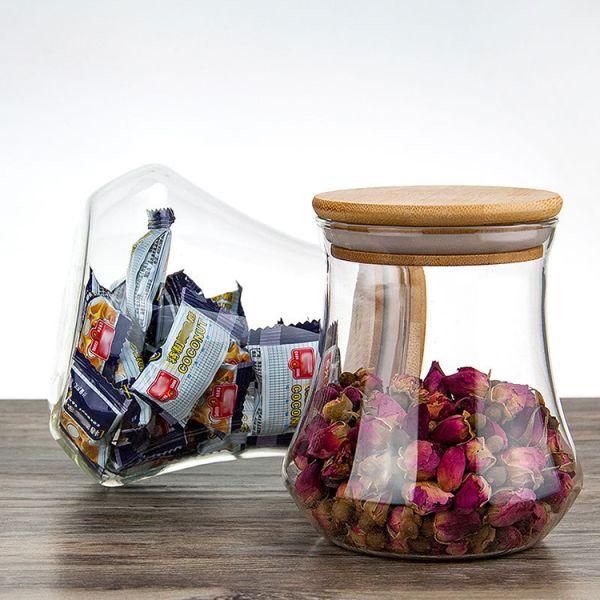 Heat Resistance Borosilicate Glass Canister Jar With Airtight Bamboo Lid Food Storage