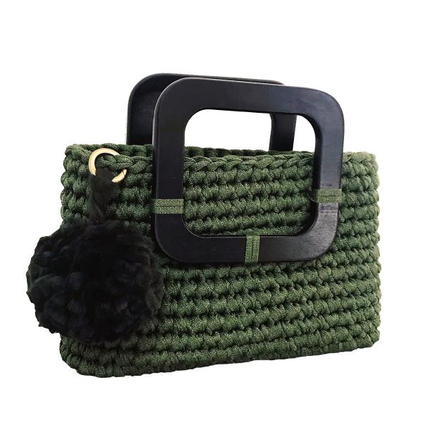 Natural Hemp Rope Crochet Hand Bag Woven With Wooden Handle OEM