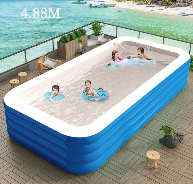 Inflatable Swimming Pool Factory Wholesale New Blue White 3-Meter 3-Layer Rectangular PVC Adults Children Infants Home Use