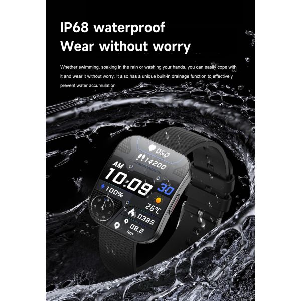 Hot U17 Smart Watch Ultra-thin Curved Square Screen AMOLED 1.85inch BT Call IP68 Deep Waterproof H Band APP 3D Menu Smartwatch